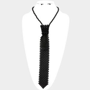Black Pearl Neck Tie Necklace